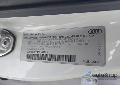 2015 Audi A3 2.0T Premium z USA, uszkodzony, nr VIN WAUBFGFF4F1104793